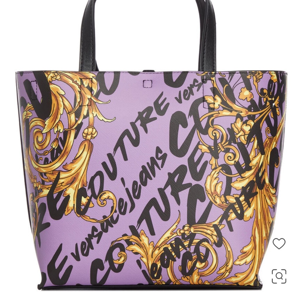 Versace Jeans Collection Lavender and Gold Baroque Tote with Black Handles